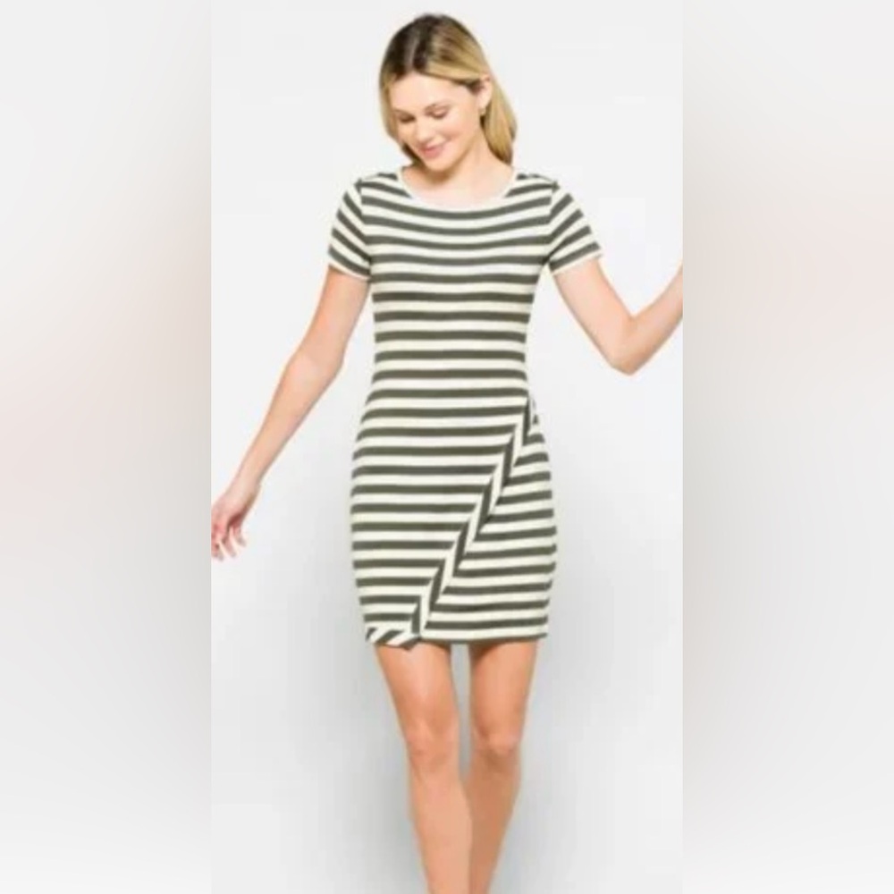 41 Hawthorn Brigitte Olive and White Striped Dress